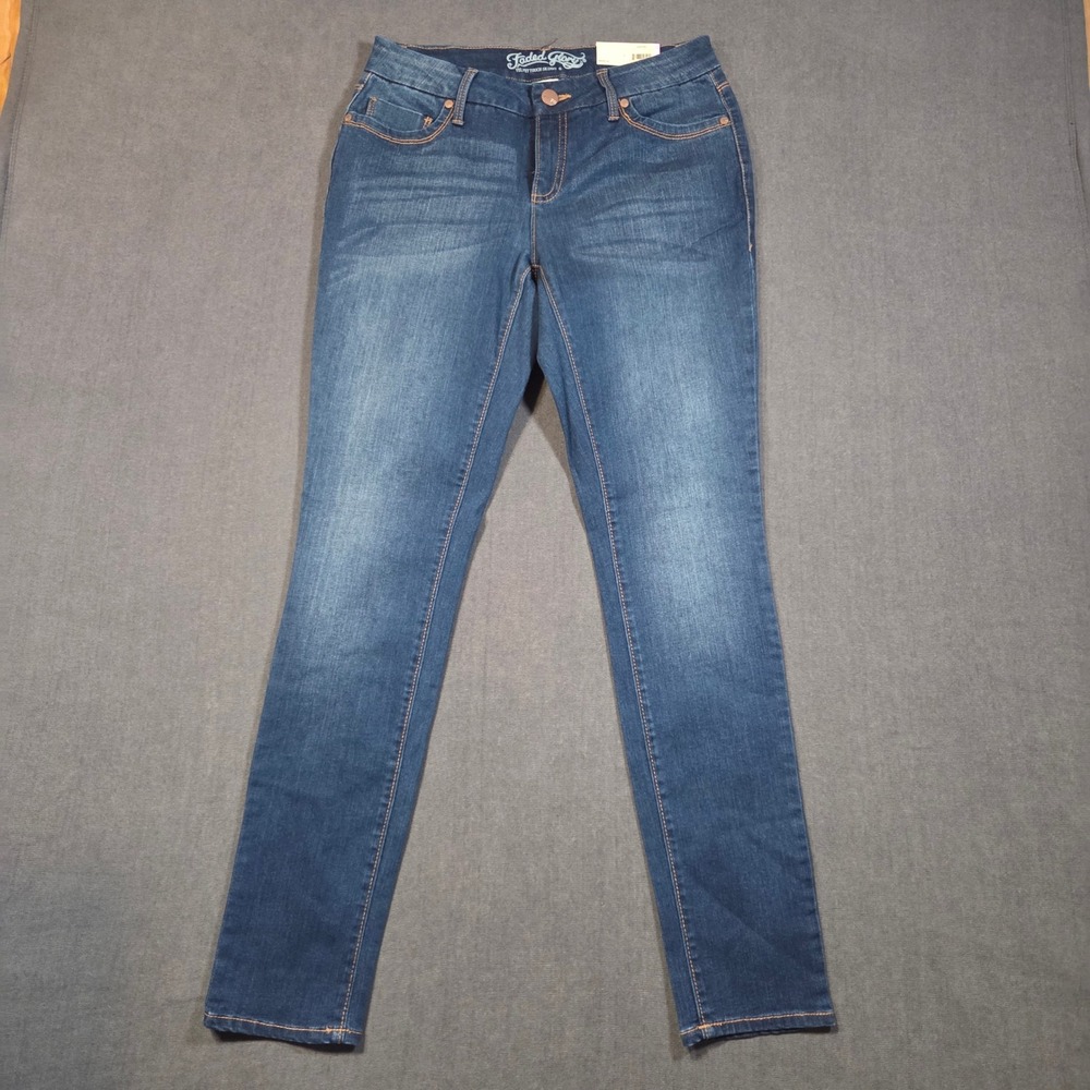 Faded Glory Skinny Jeans Womens 6A Blue Velvet Touch Stretch Medium Wash Denim